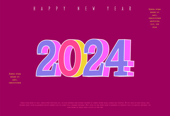 2024 happy new year. Template with colorful letter logo for calendar, poster, flyer, banner.