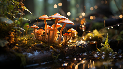 Mushrooms in autumn forest. Generative Ai - obrazy, fototapety, plakaty