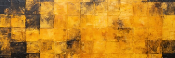 Yellow and black paint, oil paint, geometric brush strokes, squares, background, banner