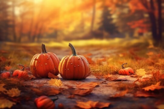 Autumn background with pumpkins. Thanksgiving, fall, halloween greeting card, invitation concept