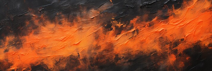 Orange brush strokes on black background, oil paint, background, banner