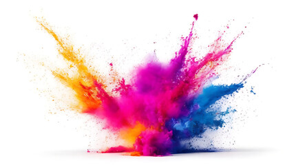 Holi paint rainbow multi colored powder explosion on white background. Abstract 3d explosion wallpaper generated ai - obrazy, fototapety, plakaty