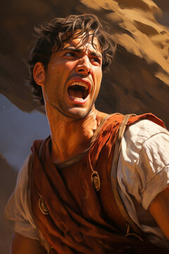 Jonathan son of King Saul and the good friend of David at the Battle of Gilboa against the Philistines Generative AI Illustration