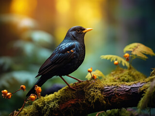 Blackbird in its Natural Habitat, Wildlife Photography, Generative AI