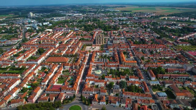 Aerial view around the old town of the city Vitry-le-Francois in France