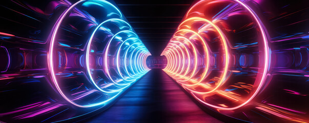 Surrealistic neon tunnels swirling into an unknown dimension of colors 