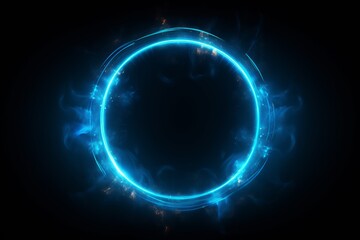 Neon blue color geometric circle on dark background