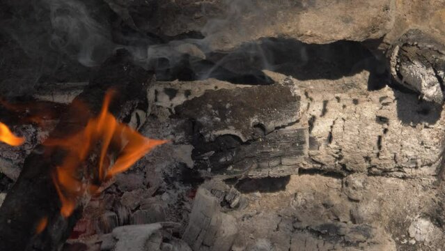 fire burning in oak wood - beautiful flames - slowly burning fire 4K 60 FPS