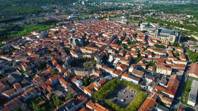 Aerial view around the old town of the city Toul in France
