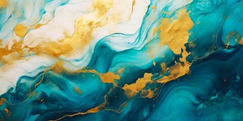 Gold And Teal Marble Abstract Banner With AI-Generated Design Elements. Perfect Wallpaper Or Texture For Website Or Social Media
