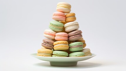  a plate with a pyramid of macaroons on it.  generative ai