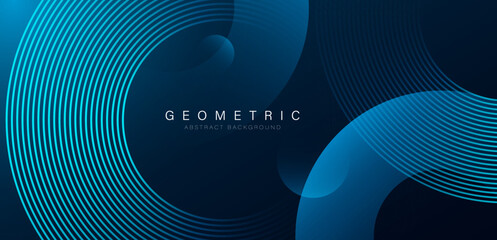 Dark blue abstract background with blue gradient geometric shape..Modern shiny blue circle lines pattern. Minimal geometric design. Futuristic concept. Vector illustration