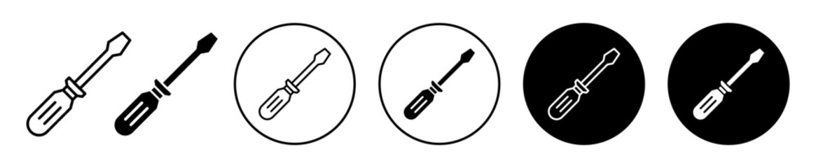 Screwdriver icon. Industrial mechanical screw tightening tool symbol. Engineer fix support instrument vector. 