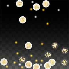 Luxury Vector Gold Percentage Sign Confetti on Transparent. Percent Sale Background. Business, Economics Print. Discount Illustration. Promotion Poster. Black Friday Banner. Special offer Template.