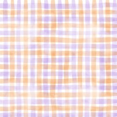 Orange Purple Gingham Check Hand Drawn Background
