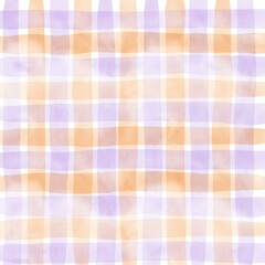 Orange Purple Gingham Check Hand Drawn Background