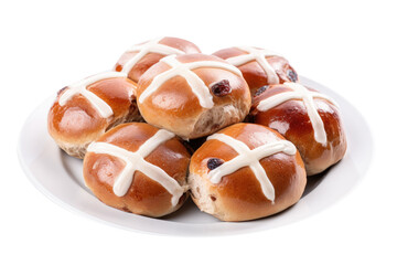 Plate of Hot Cross Buns Isolated on a Transparent Background