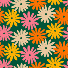 Fototapeta premium Hand drawn flowers, seamless patterns with floral for fabric, textiles, clothing, wrapping paper, cover, banner, home decor, abstract backgrounds.