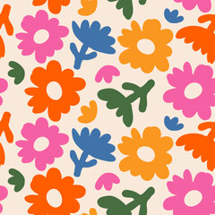 Hand drawn flowers, seamless patterns with floral for fabric, textiles, clothing, wrapping paper, cover, banner, home decor, abstract backgrounds.