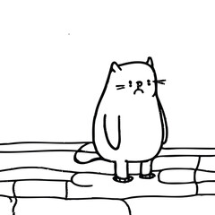 Sketch of a fat cat that sits on the bottom, coloring book, isolated object on a white background, cartoon illustration, vector, stock illustration