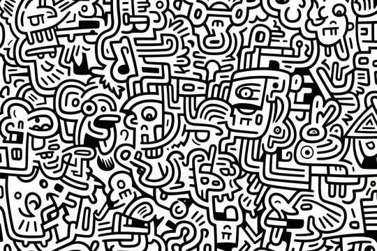black-and-white abstract pattern with free-hand elements, ai tools generated image