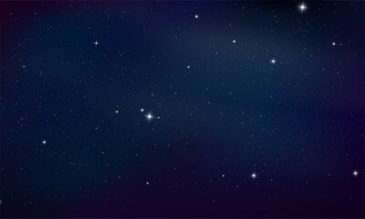 Starry night sky, concept of web banner. Magic color galaxy. Horizontal space background with realistic nebula, stardust and shining stars. Infinite universe.