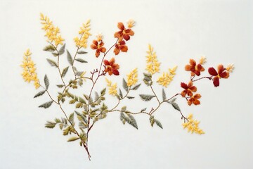 Sunset Blossoms: A Red and Yellow Plant Branch Embroidery, Gener