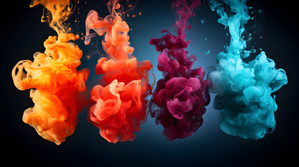 Color paint explosion of paint cloud drips in vibrant colors. Colorful pigment particles in water. Abstract wallpaper. Art Ai Generate. 