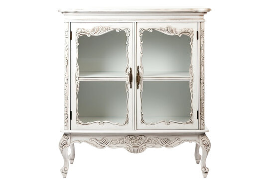 a white chippendale style cabinet isolated on a transparent background, generative ai