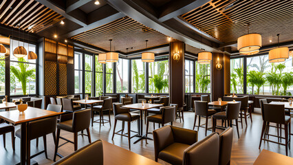 interior of a restaurant in the morning