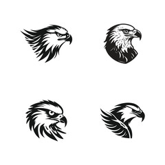 Eagles or Hawk logos icons set in aggressive style eagle silhouettes