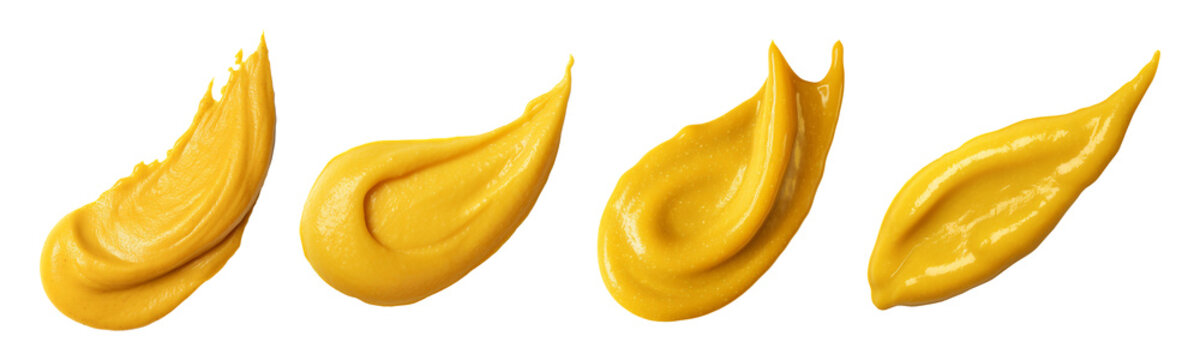 Collection set of Dijon mustard smears isolated on transparent or white background, png
