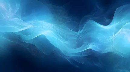 Fotobehang Blue air flow wave effect. Design for visualizing air or water flow. Abstract light air effect.Cold blue air currents on a black background, created with Generative AI technology.  © Bochana