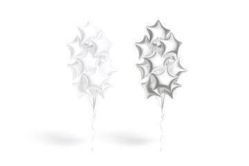 Blank white and silver star balloon bouquet mockup, front view