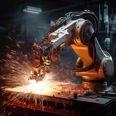 Industrial robot manipulator welds parts