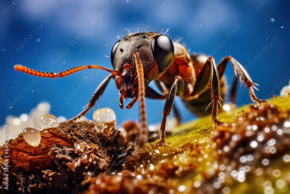 Poster A close-up view of a bug resting on a leaf. This image captures the intricate details of the bug and its surroundings. Suitable for nature and wildlife enthusiasts, as well as educational materials ab