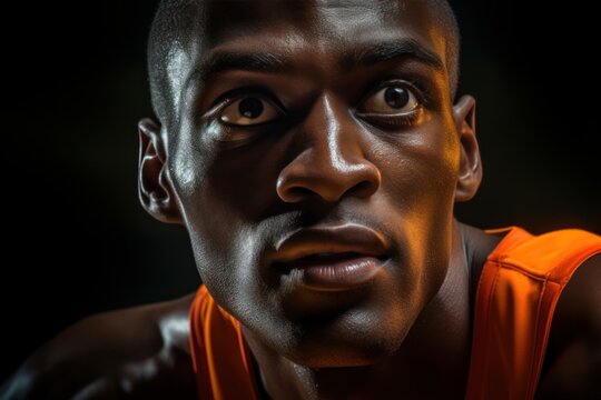 A close-up photograph of a man wearing an orange shirt. This image can be used in various projects and designs.