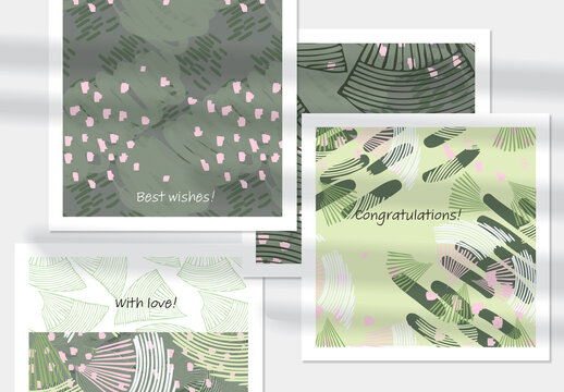 Card Layout with Textured Hand Drawn Abstract Scribbles and Floral Doodles