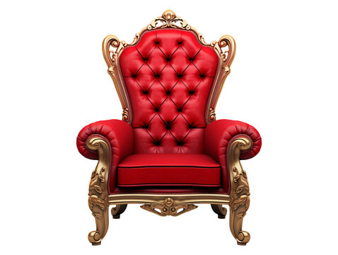 Red and gold throne chair isolated on transparent or white background, png