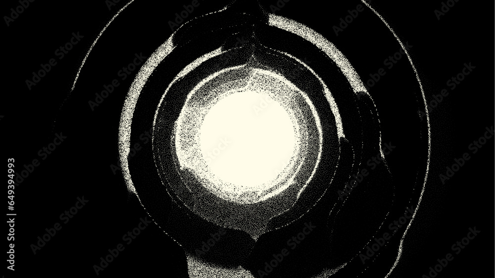 Poster Retro styled docking corridor on space station or light at the end of tunnel concept for sci-fi poster or flyer. Gate or cave with dotwork style.