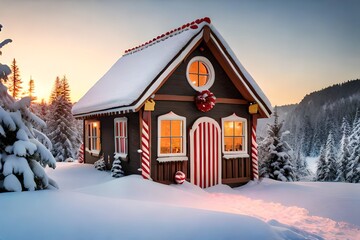 christmas house in the snow