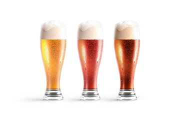 Blank transparent glass with light, red and dark beer mockup