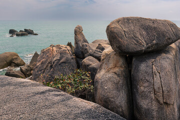 Hin Ta and Hin Yai Rocks known as Grandpa and Grandma popular tourist attraction, Samui, Thailand