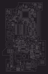 Digital technology printed circuit board. Vector illustration of a digital board with electronic components. Template for creativity.