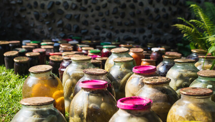 Old cans of pickled vegetables