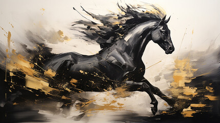 cavalo selvagem arte ouro luxo  - obrazy, fototapety, plakaty