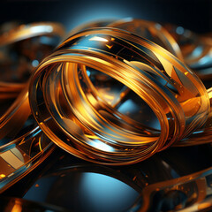 3d Abstract golden circle swirls background