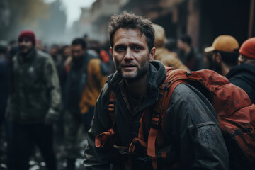 Fototapeta premium A collaborative effort to provide humanitarian aid in a crisis-stricken region, emphasizing global solidarity. Generative Ai.