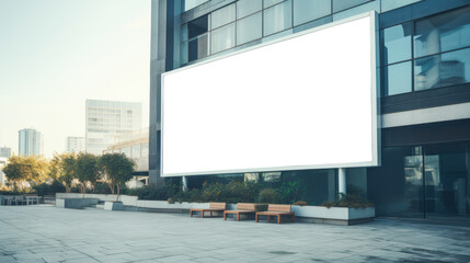 Obraz premium Empty building billboard mock up template poster. Street ad exterior. Modern design outdoor constraction. Ai generative illustration