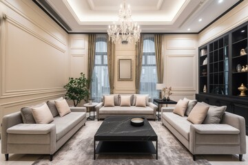 Luxurious and elegant family room with beautiful decorations. Generative AI